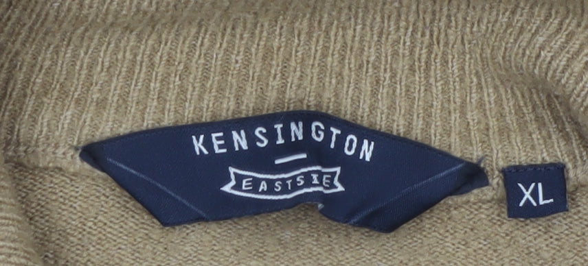 Kensington Eastside Men's Beige Blue Fair Isle Half Zip Jumper XL