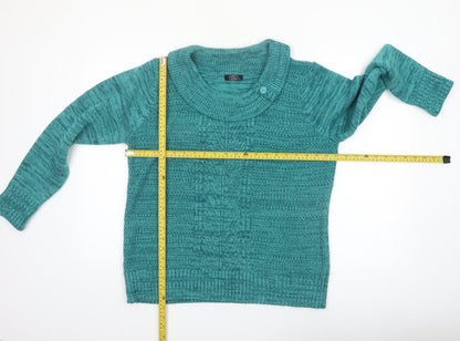 Bm Womens Green Cowl Neck Cable Knit Jumper Size M
