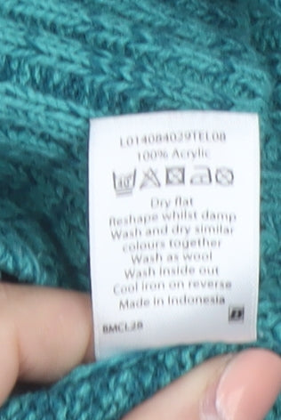Bm Womens Green Cowl Neck Cable Knit Jumper Size M