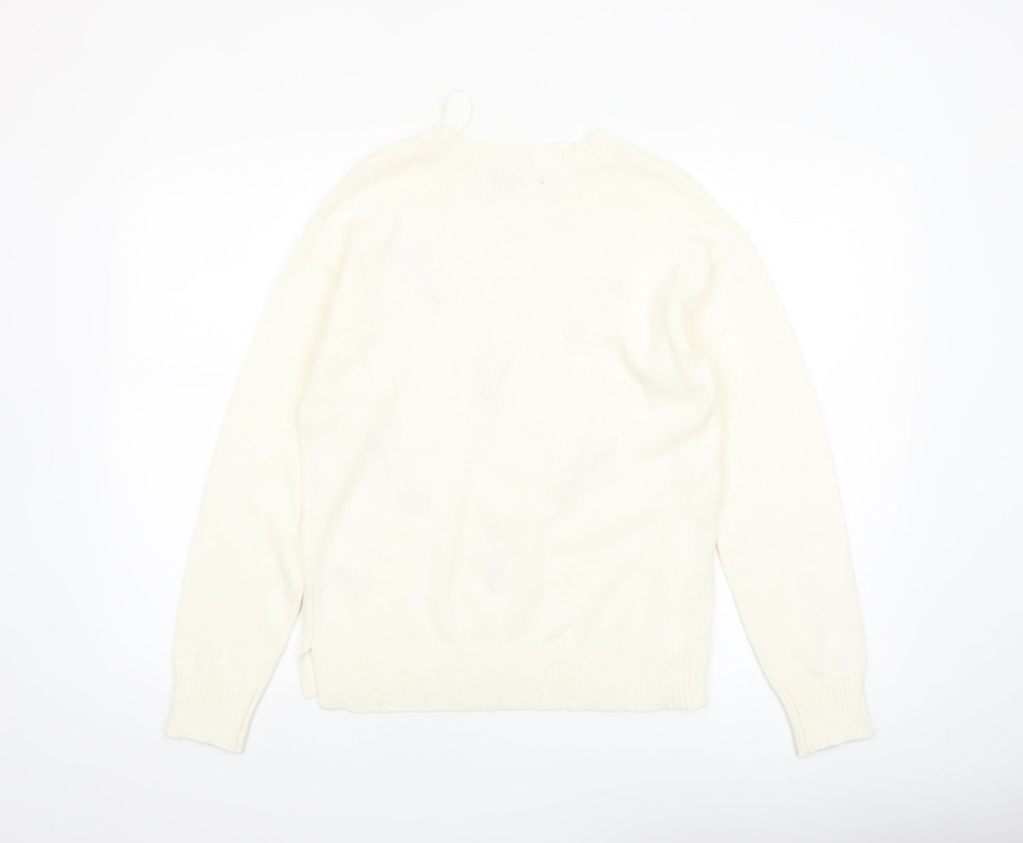Bonmarché Women Ivory Embroidered Floral Cotton Jumper Size 10