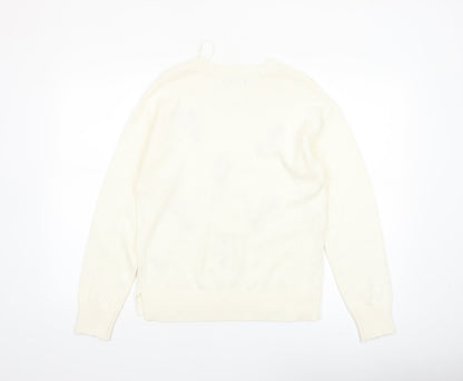 Bonmarché Women Ivory Embroidered Floral Cotton Jumper Size 10