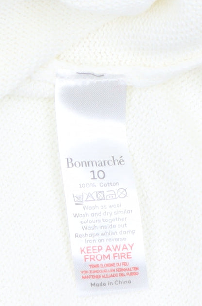 Bonmarché Women Ivory Embroidered Floral Cotton Jumper Size 10