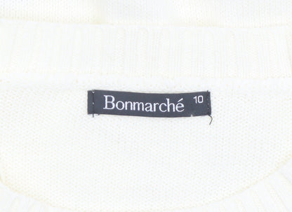 Bonmarché Women Ivory Embroidered Floral Cotton Jumper Size 10