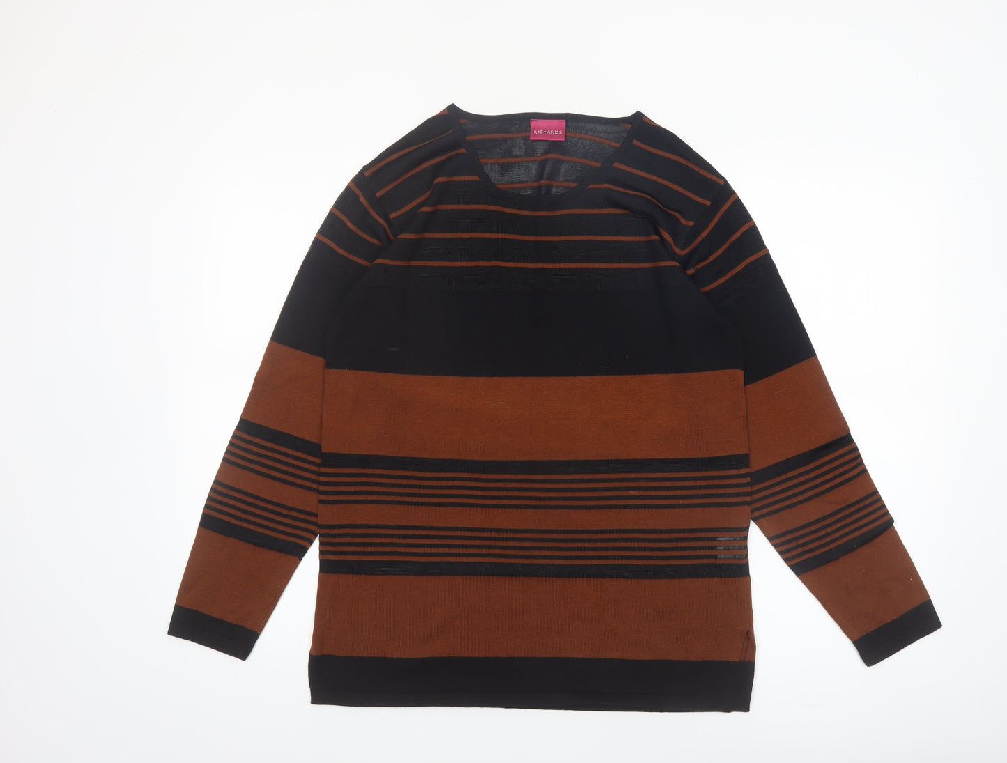 Richards Women's Brown Striped V-Neck Cotton Blend Jumper M