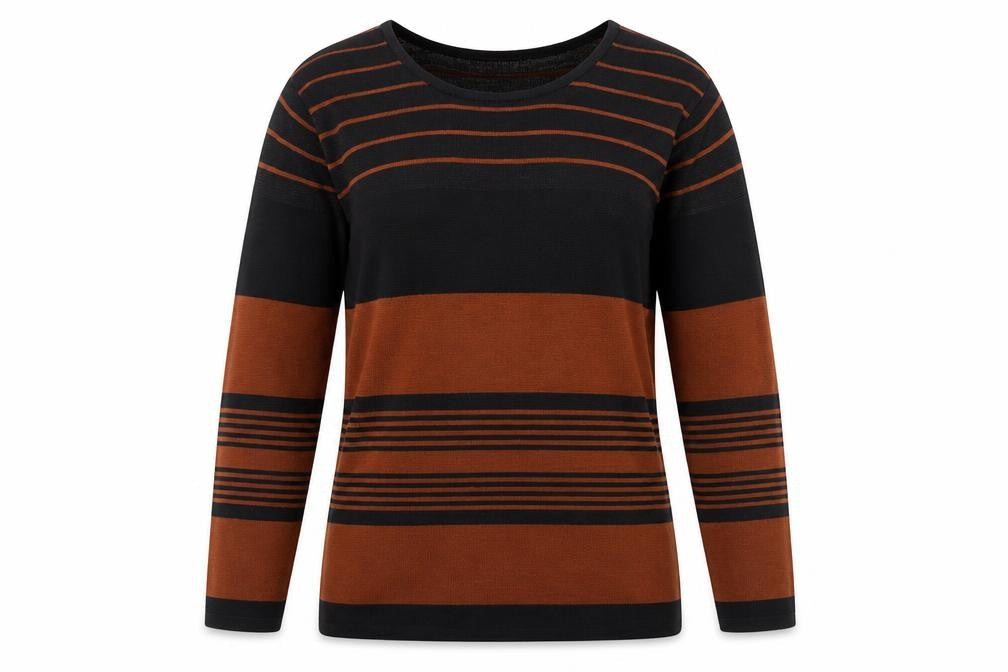 Richards Women's Brown Striped V-Neck Cotton Blend Jumper M