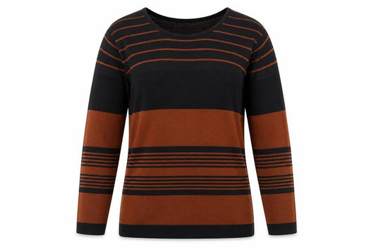 Richards Women's Brown Striped V-Neck Cotton Blend Jumper M