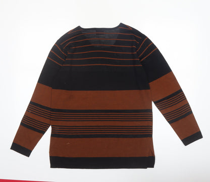 Richards Women's Brown Striped V-Neck Cotton Blend Jumper M
