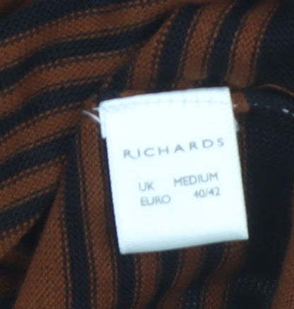 Richards Women's Brown Striped V-Neck Cotton Blend Jumper M