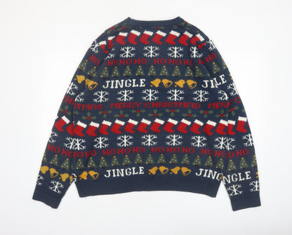 Red Herring Men's Blue Christmas Fair Isle Knit Jumper XL