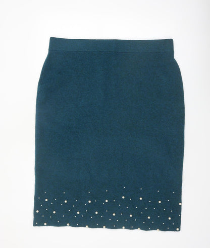 Danni Morgane Women's Green Beaded Knit Pencil Skirt 2XL