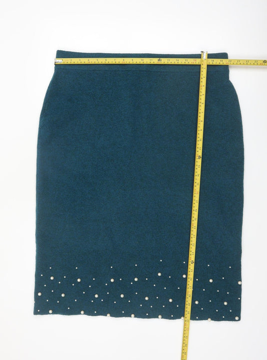 Danni Morgane Women's Green Beaded Knit Pencil Skirt 2XL