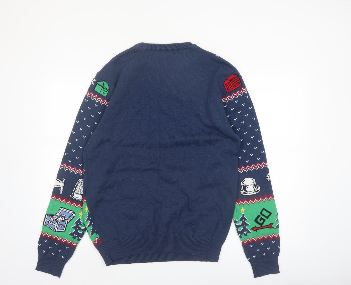 Monopoly Men's Blue Christmas Graphic Pullover Jumper Size L