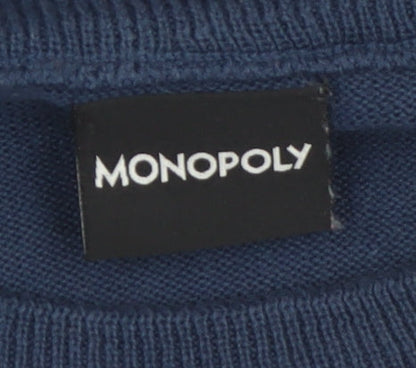 Monopoly Men's Blue Christmas Graphic Pullover Jumper Size L