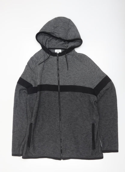 Next Men's Grey 2XL Full Zip Hooded Cotton Knit Jumper