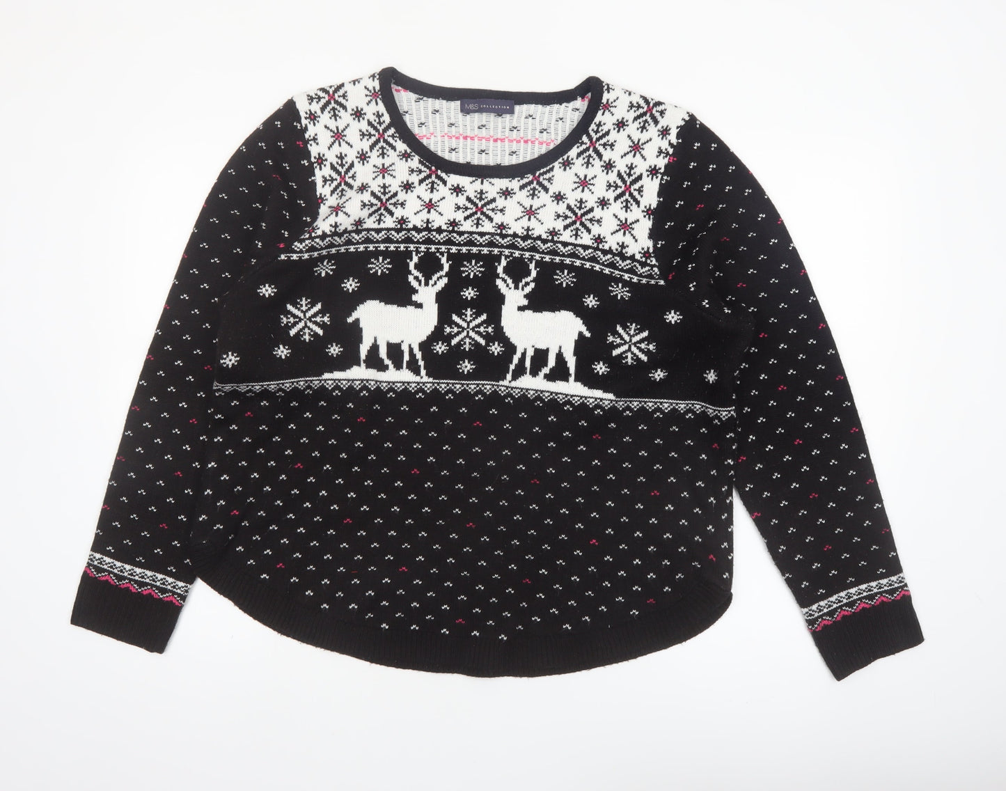 Marks and Spencer Women Black L Fair Isle Reindeer Christmas Jumper