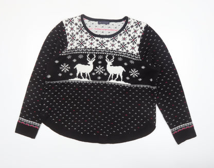 Marks and Spencer Women Black L Fair Isle Reindeer Christmas Jumper