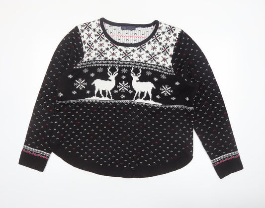 Marks and Spencer Women Black L Fair Isle Reindeer Christmas Jumper