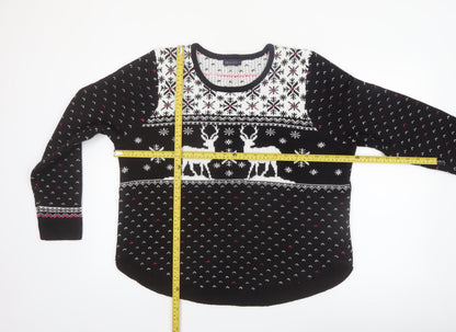 Marks and Spencer Women Black L Fair Isle Reindeer Christmas Jumper