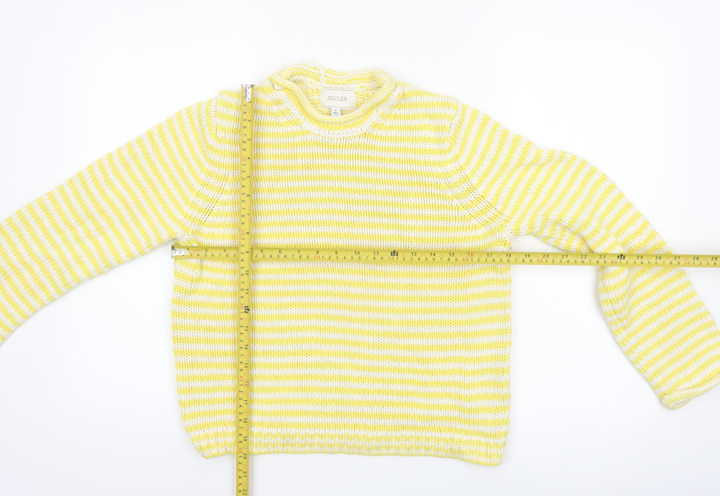 Joules Women's Yellow White Striped Cotton Knit Jumper Size 12