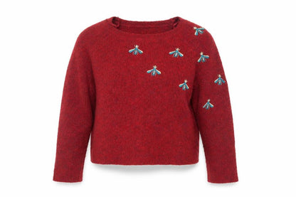 Louche Women's Red Embroidered Bee Knit Jumper Size 10