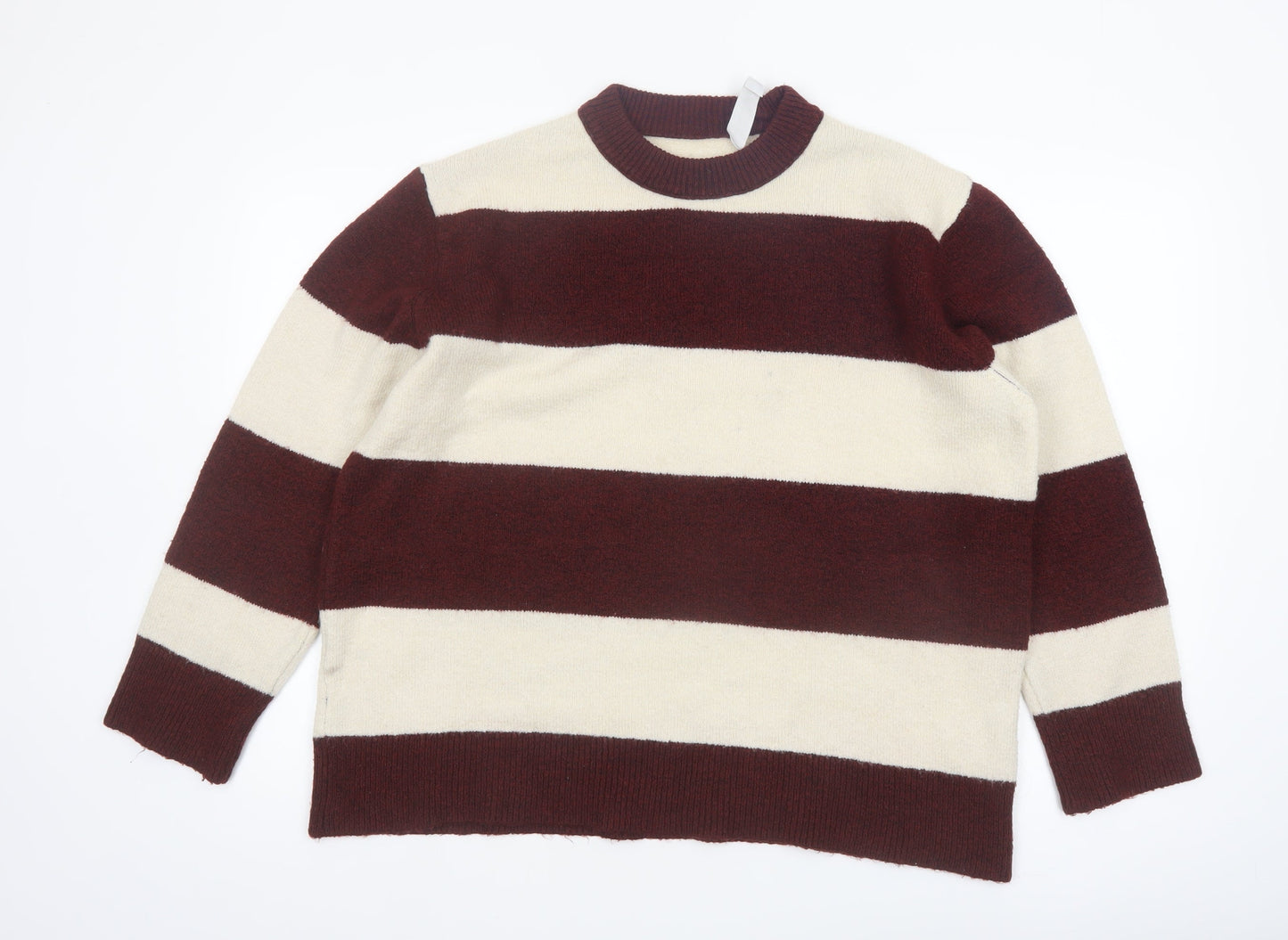 Stradivarius Women's Brown Striped Crew Neck Knit Jumper Size 10