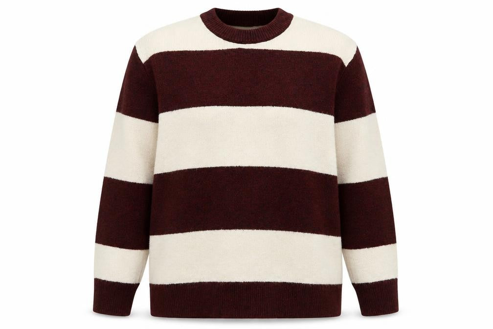 Stradivarius Women's Brown Striped Crew Neck Knit Jumper Size 10