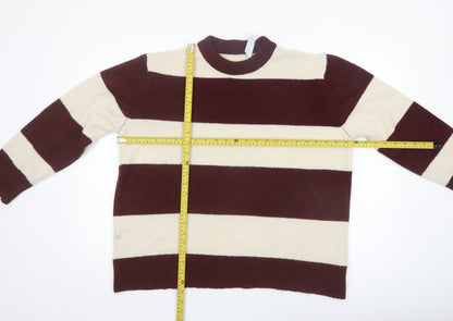 Stradivarius Women's Brown Striped Crew Neck Knit Jumper Size 10
