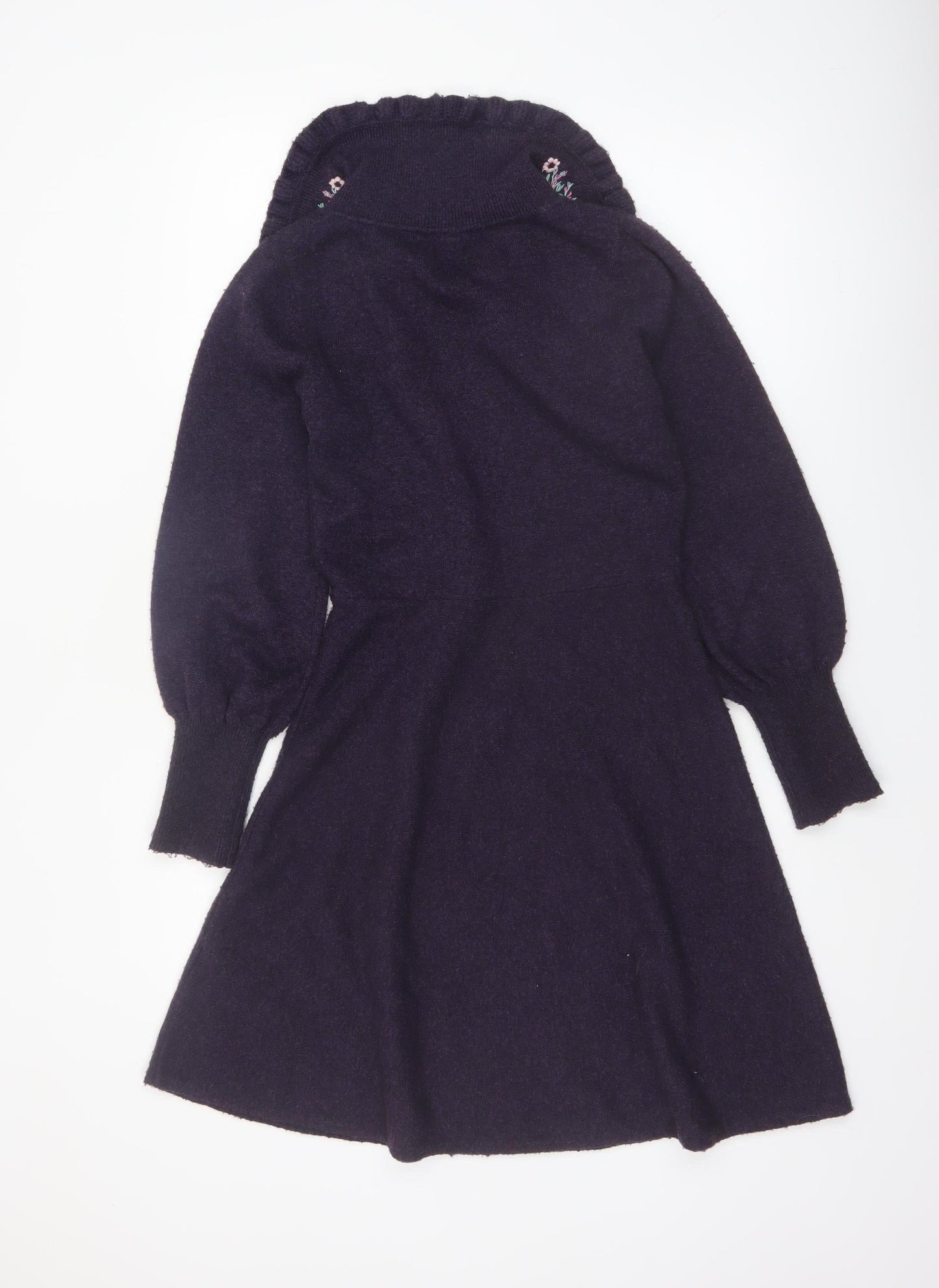 Monsoon Women Purple Fit & Flare Embroidered Knit Dress Size 8
