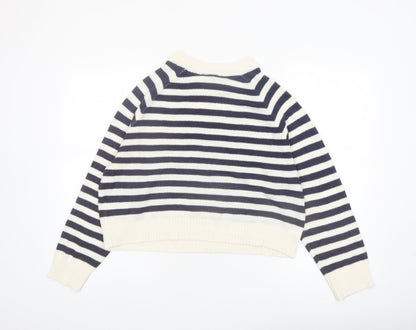 H&M Divided Women’s Navy & White Striped Jumper Medium Acrylic Knit