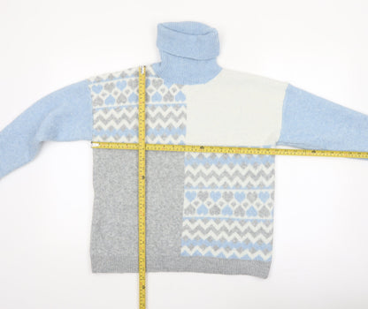 Oasis Women’s Blue Grey Fair Isle Roll Neck Jumper Size S