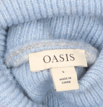 Oasis Women’s Blue Grey Fair Isle Roll Neck Jumper Size S