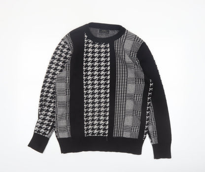 Zara Men's Black Houndstooth Knit Crew Neck Pullover Jumper M