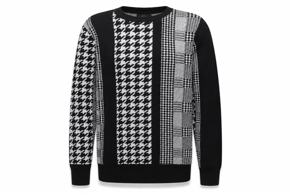 Zara Men's Black Houndstooth Knit Crew Neck Pullover Jumper M