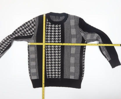 Zara Men's Black Houndstooth Knit Crew Neck Pullover Jumper M