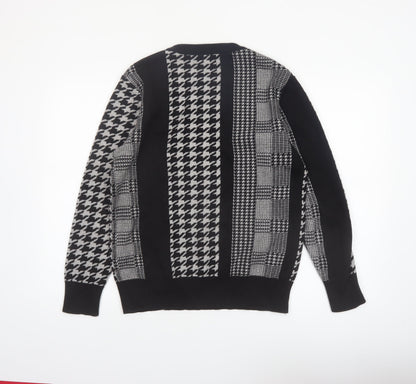 Zara Men's Black Houndstooth Knit Crew Neck Pullover Jumper M