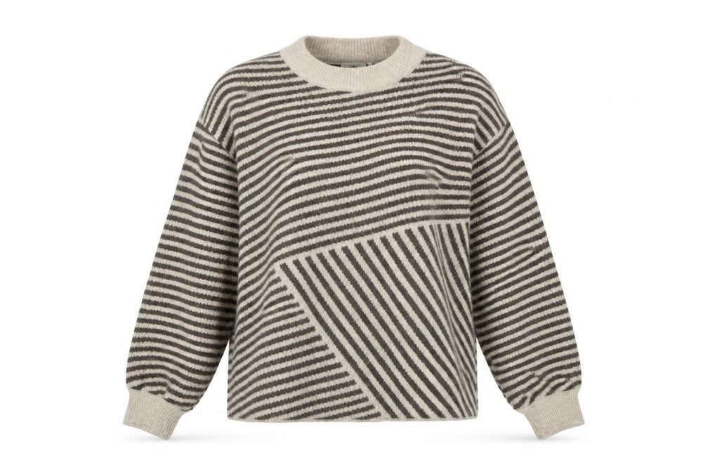 Kaffe Women Beige Striped Chunky-Knit Wool Blend Pullover Jumper M