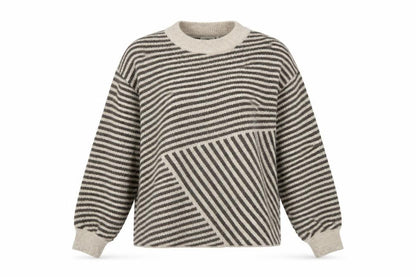 Kaffe Women Beige Striped Chunky-Knit Wool Blend Pullover Jumper M