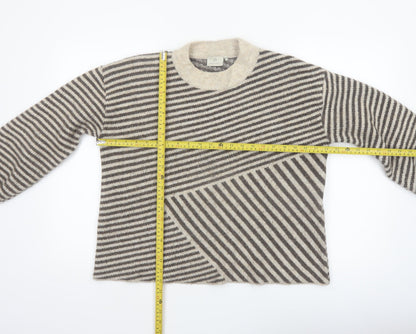 Kaffe Women Beige Striped Chunky-Knit Wool Blend Pullover Jumper M