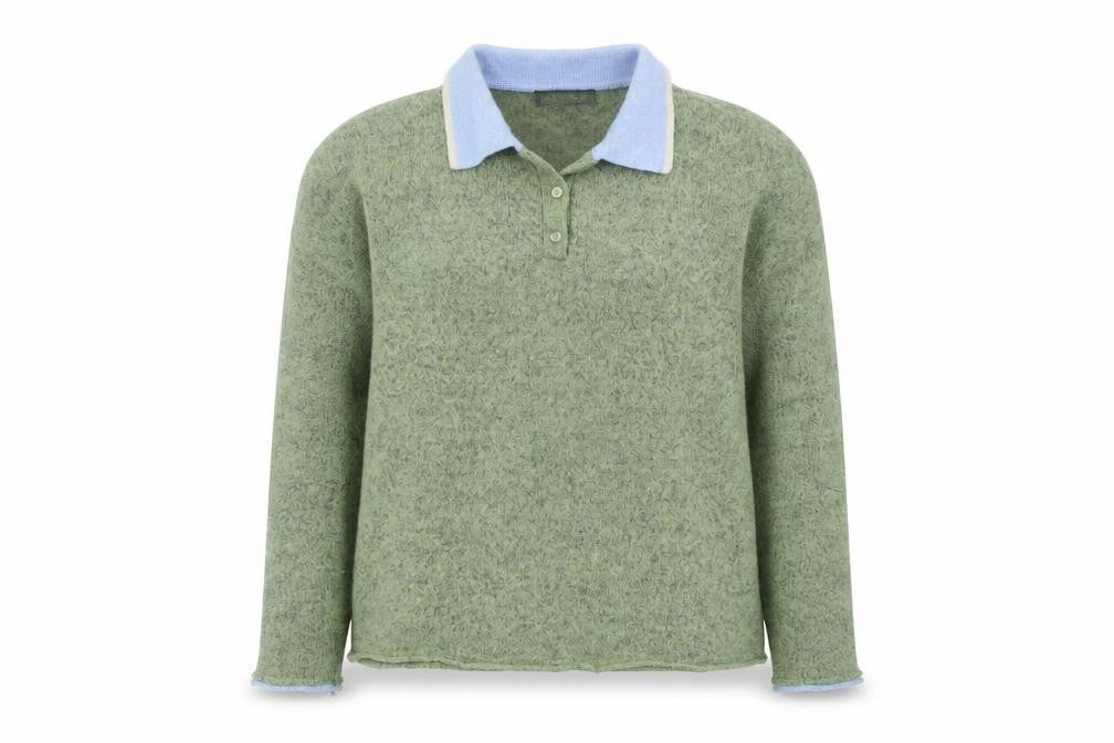 Zara Women's Green Collared Henley Knit Jumper Size L