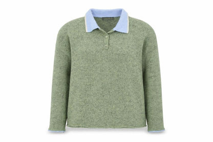 Zara Women's Green Collared Henley Knit Jumper Size L