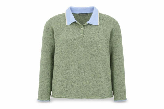 Zara Women's Green Collared Henley Knit Jumper Size L
