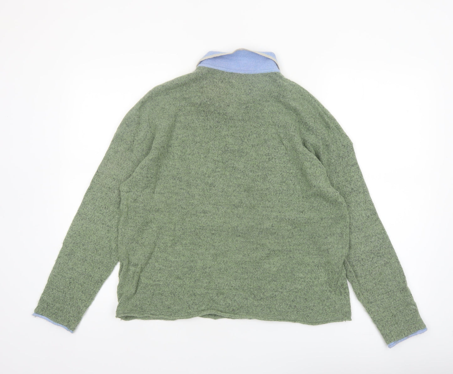 Zara Women's Green Collared Henley Knit Jumper Size L