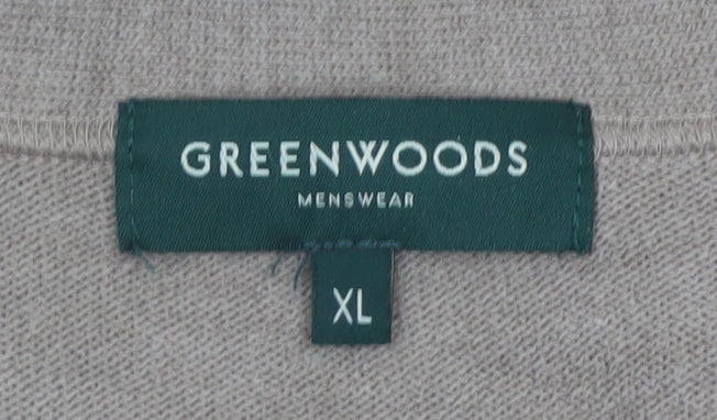 Greenwoods Mens Beige Argyle Cardigan XL V-Neck Knit Jumper