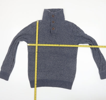 Fat Face Men's Blue Chunky-Knit Cotton Henley Jumper Size S