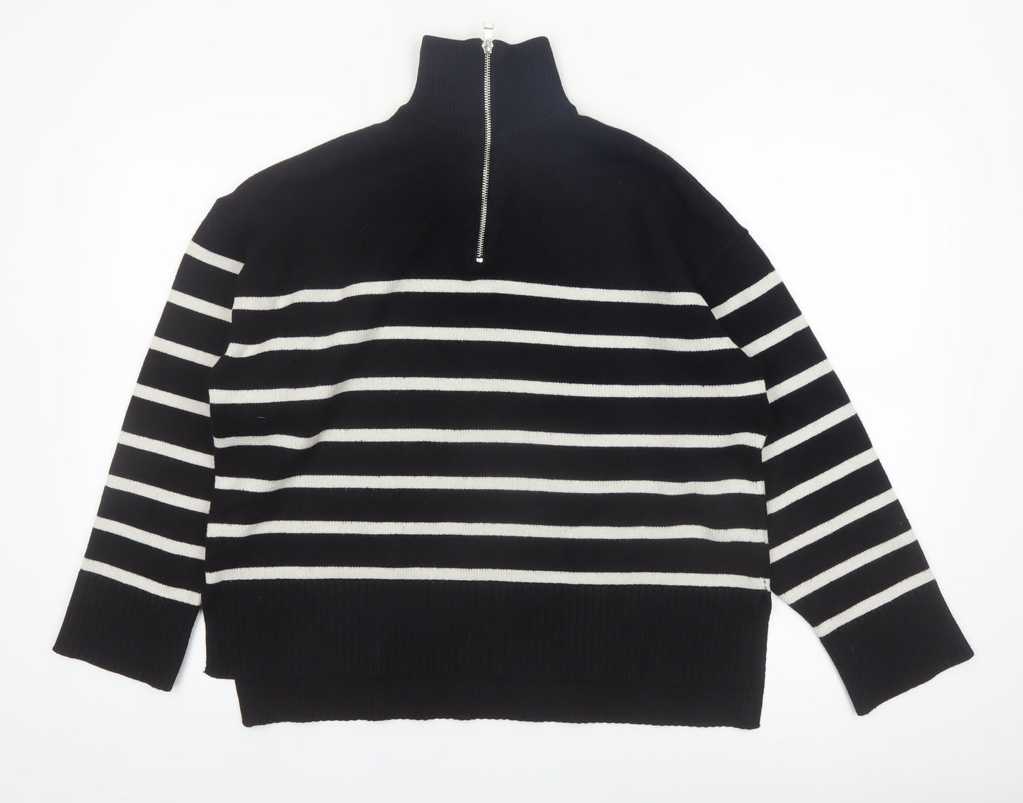 Zara Women’s Black Striped High Neck Full Zip Jumper Size 12