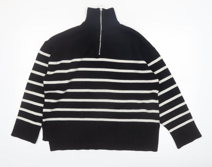 Zara Women’s Black Striped High Neck Full Zip Jumper Size 12