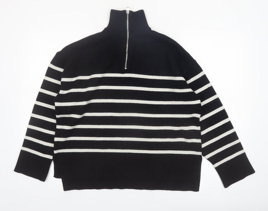Zara Women’s Black Striped High Neck Full Zip Jumper Size 12