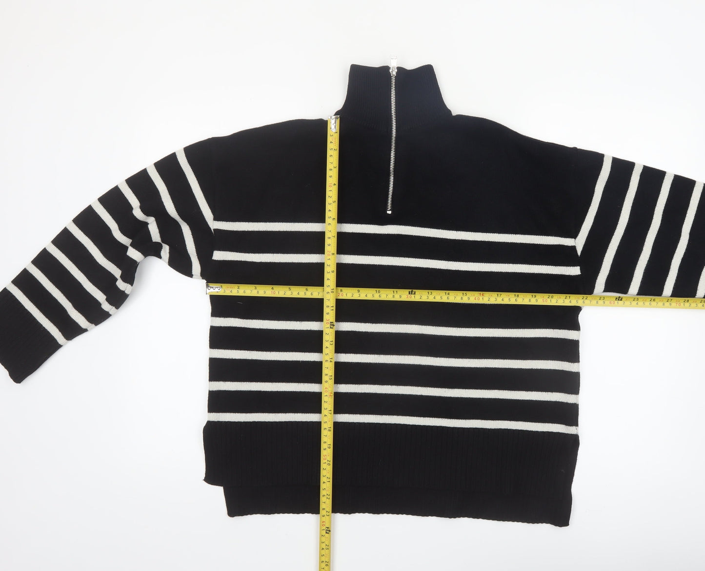 Zara Women’s Black Striped High Neck Full Zip Jumper Size 12