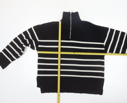 Zara Women’s Black Striped High Neck Full Zip Jumper Size 12