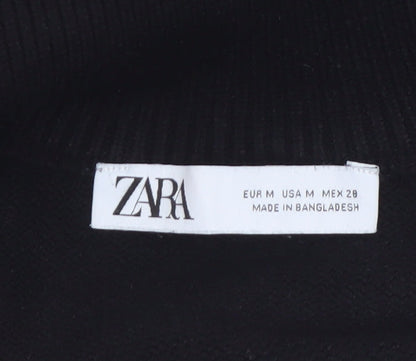 Zara Women’s Black Striped High Neck Full Zip Jumper Size 12